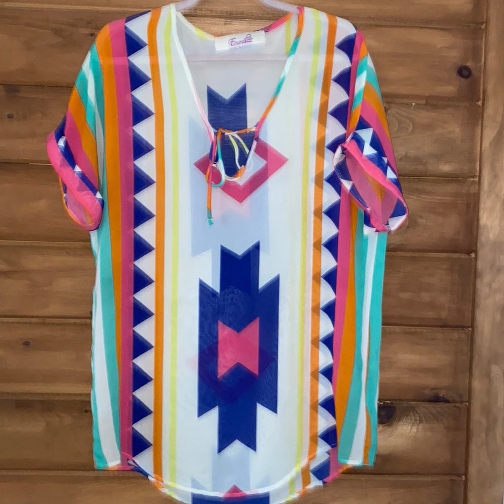 Sheer Aztec Print Beach Cover Up